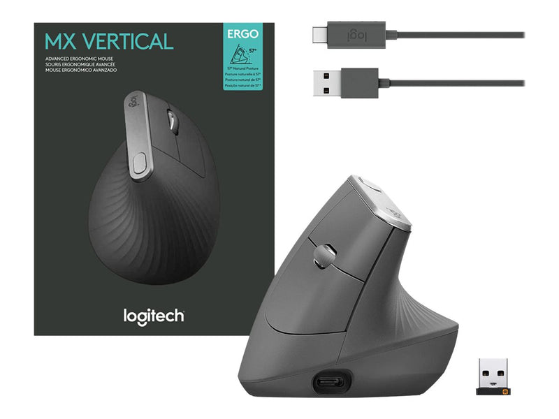 Logitech MX Vertical - vertical mouse - USB, Bluetooth, 2.4 GHz